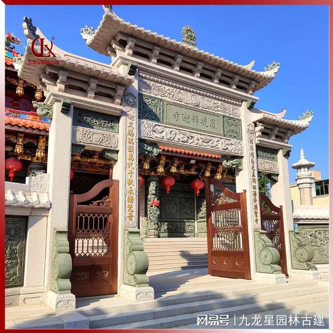 山门牌坊图寺庙石牌坊样式惠安石雕定做(图1)