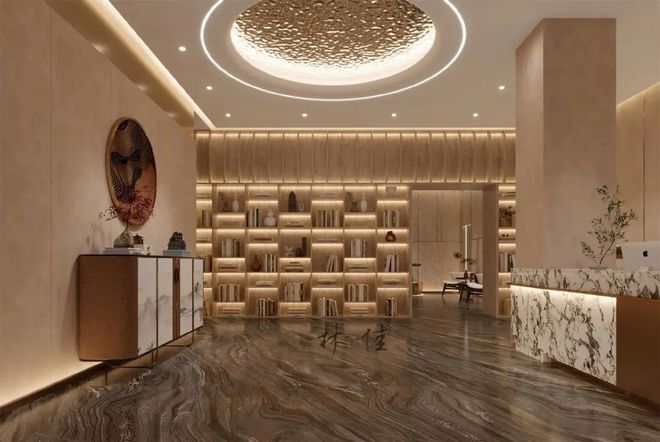 足浴店大厅效果图设计：融合现代元素与传统风格的创意空间(图1)