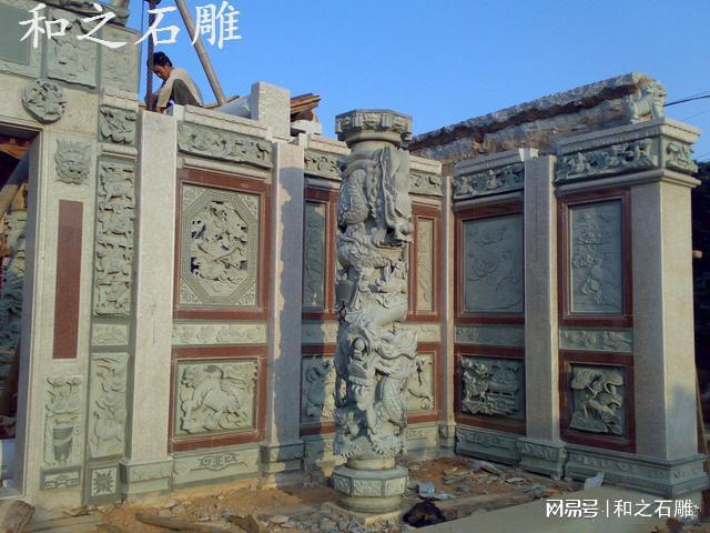 祠堂墙面上的石雕浮雕龙凤图雕刻(图2)