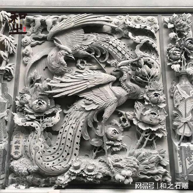 祠堂墙面上的石雕浮雕龙凤图雕刻(图5)